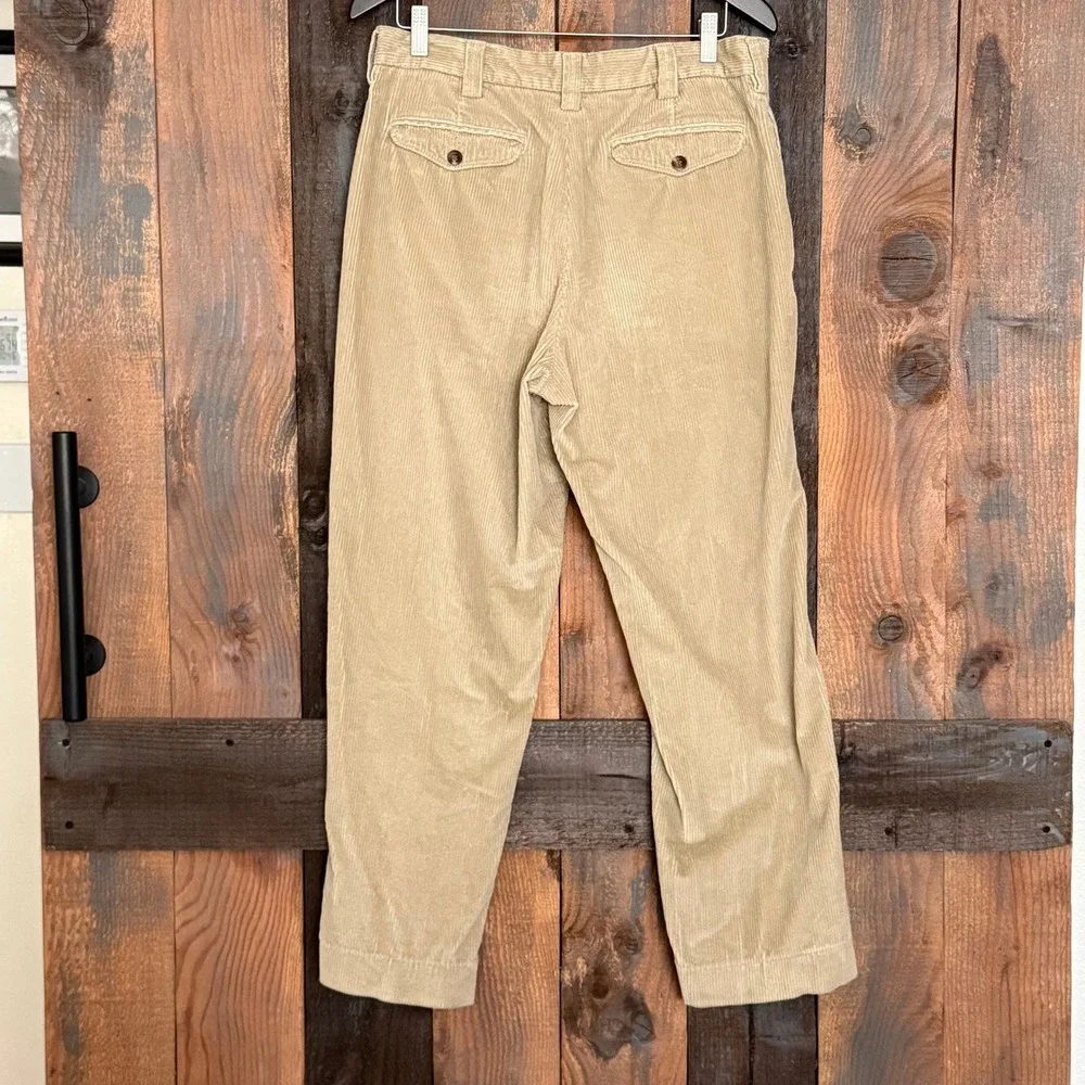 LL Bean Classic Fit Khaki Corduroy Pants Mens 34W 100% Cotton Tan 274830